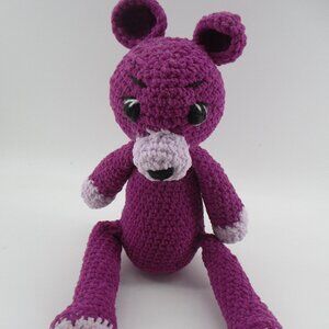17" Magenta Bear Amigurumi Crochet Stuffed Animal Embroidery Eyes Child, Basket.